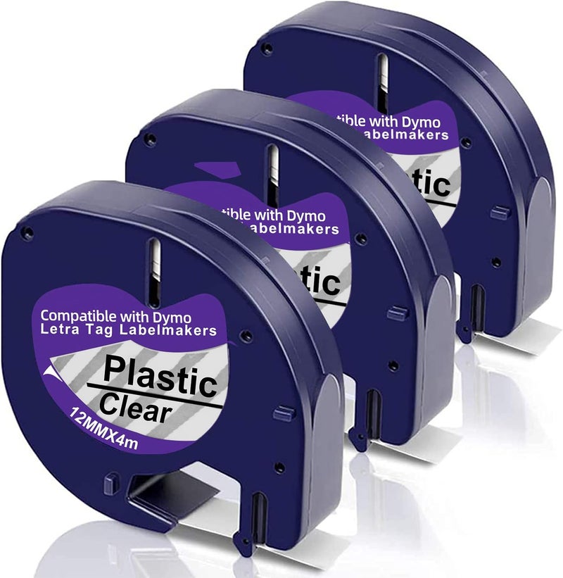 PROFICETIK 3 X 16952 Replacement for Dymo Clear Label Tape Plastic Compatible with Dymo Letratag Refills Clear for Letra Tag LT 100H 100T QX50 Label Maker with Label Maker Refills 12mm x 4m - Image 1